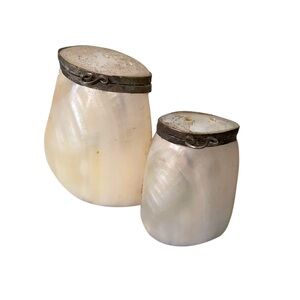 Vintage Mother Of Pearl with Metal Accents Salt Pepper Shaker